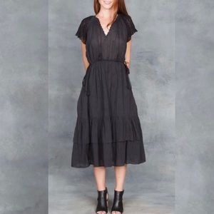 Ulla Johnson Pauline Embroidered Cotton Midi Dress Size 2 Black Crochet Tassel